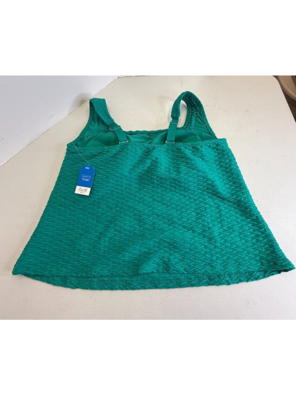 Lands End Tankini Top Square Neck Shade & Shore Solid Teal Green Textured 1X 16W - Picture 7 of 10